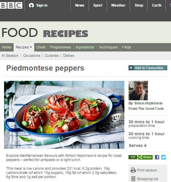 Piedmontese Peppers by  Simon Hopkinson - http://www.bbc.co.uk/food/recipes/piedmontese_peppers_40938