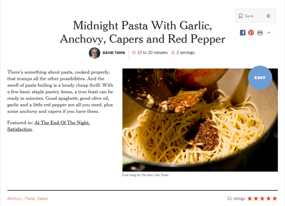 Midnight Pasta With Garlic, Anchovy, Capper,  Red Pepper by David Tanis
